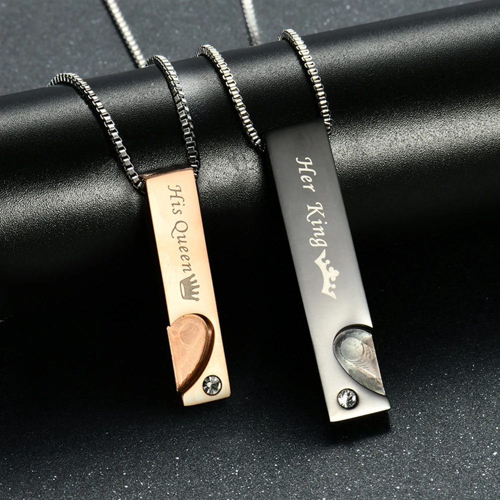 Ihr König, seine Königin, schwarze Rose, Kristall-Charm, Damen-Edelstahl-Schmuck, gepaarte Paar-Halskette für Männer, Luxus-Geschenkschmuck – Detail 1