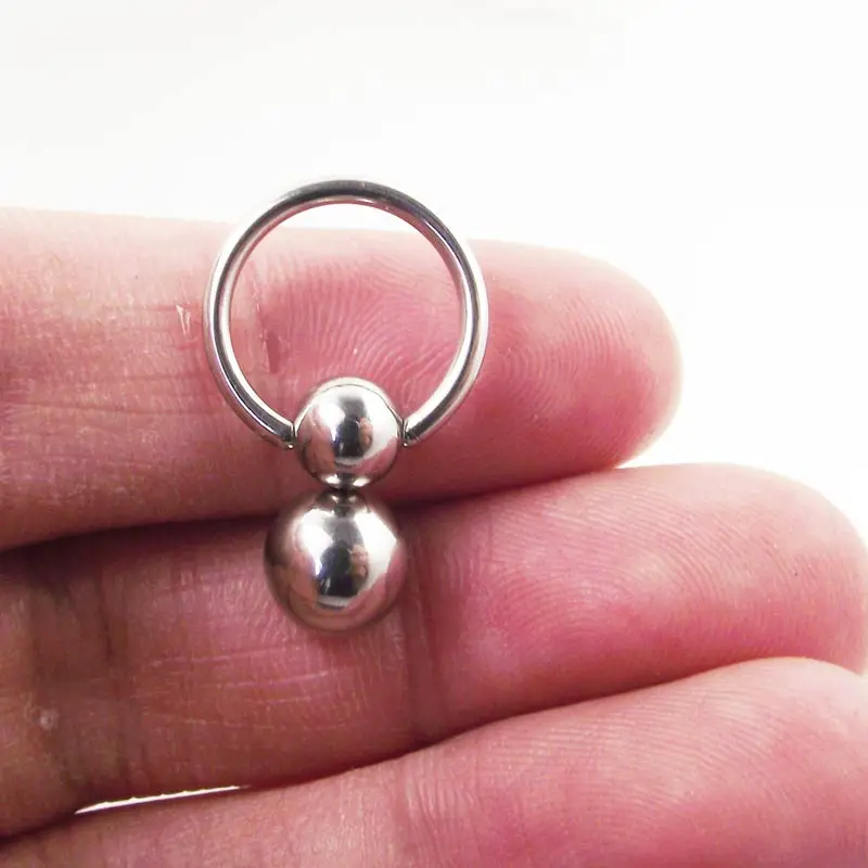 1 Piece Stainless Steel Double ball cucurbit gourd Ring Eyebrow Curved Tragus Ear Piercing PA Nipple Ring Bar Lips Body Jewelry