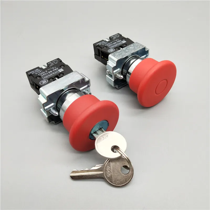 XB2-BS142 XB2-BS442 XB2-BS542 1NC Key Emergency Stop Rotary Push Button Switch 2 Position Locking 22mm Mushroom Head Button