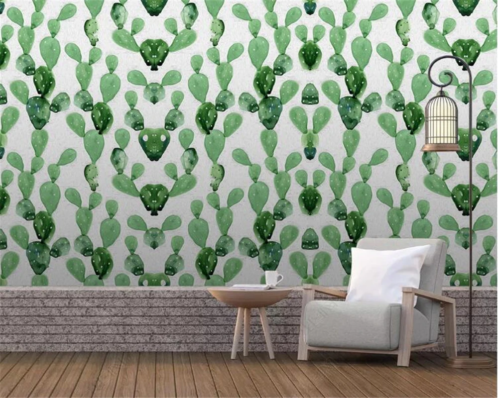 

Custom wallpaper home decoration background wall painting hand painted tropical plant cactus background 3d wallpaper