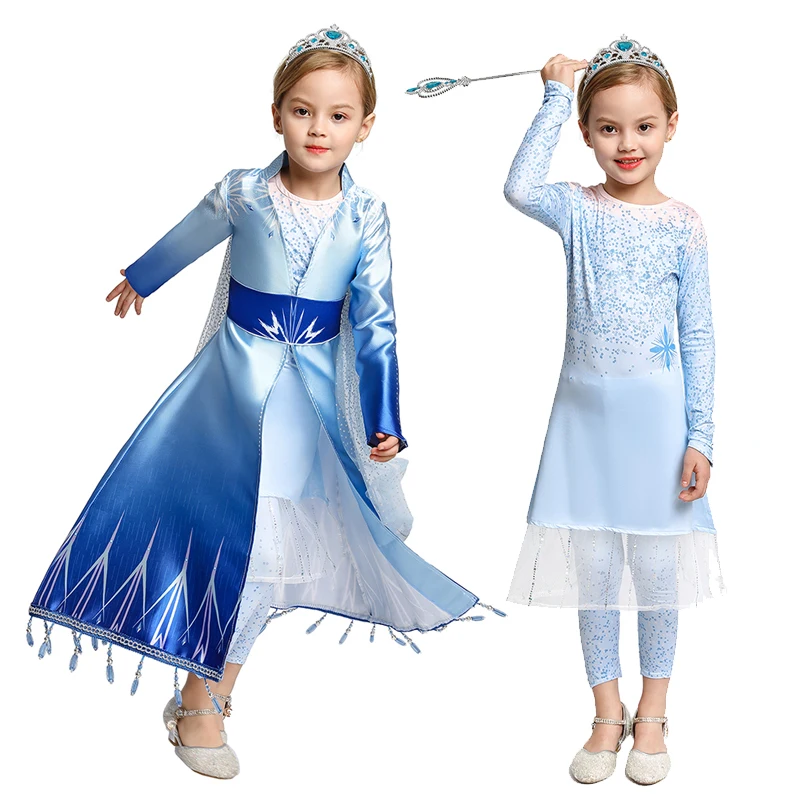 

Girls Snow Queen 2 Elsa Dress Kids Christmas Cosplay Elza Costume Children Carnival Birthday Party Clothes Wig Crown Accessory