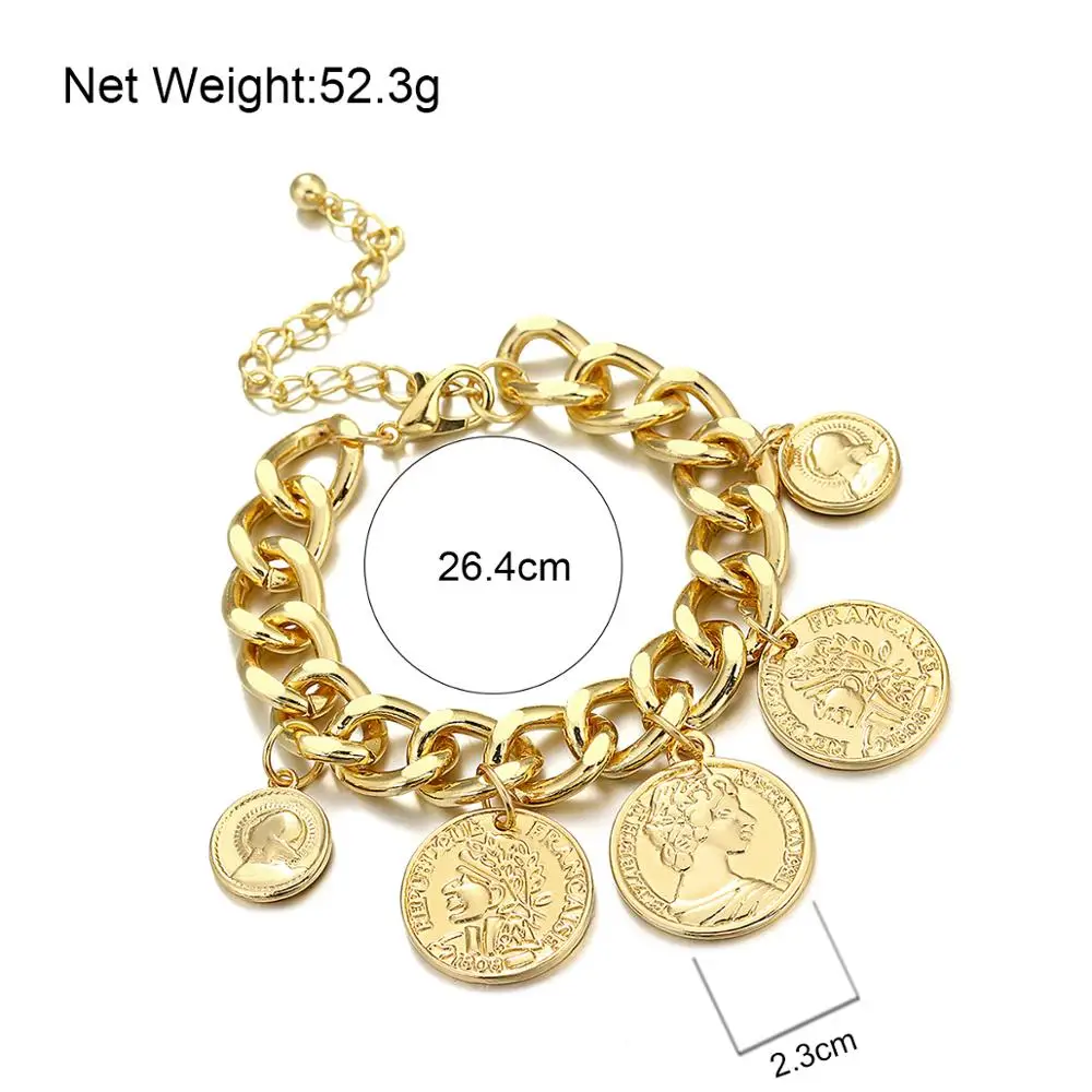 ALLYES Gold Color Chain Coins Bracelet Personality Vintage Portrait Charms Bracelets For Women Fashion Accessories