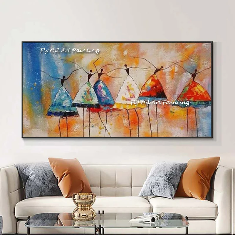 100% Hand Painted Simple Abstract colorful women dancing figure portrait Oil Painting picture Wall Art Home Decoration artwork