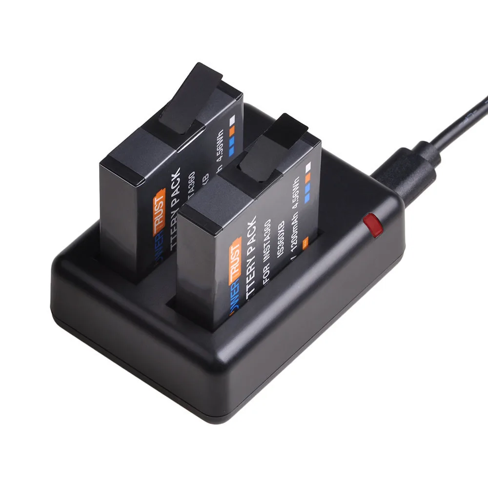 2Pcs 1200mAh ONE X Battery + Dual USB Charger for Insta360 ONE X Battery with Type C Port