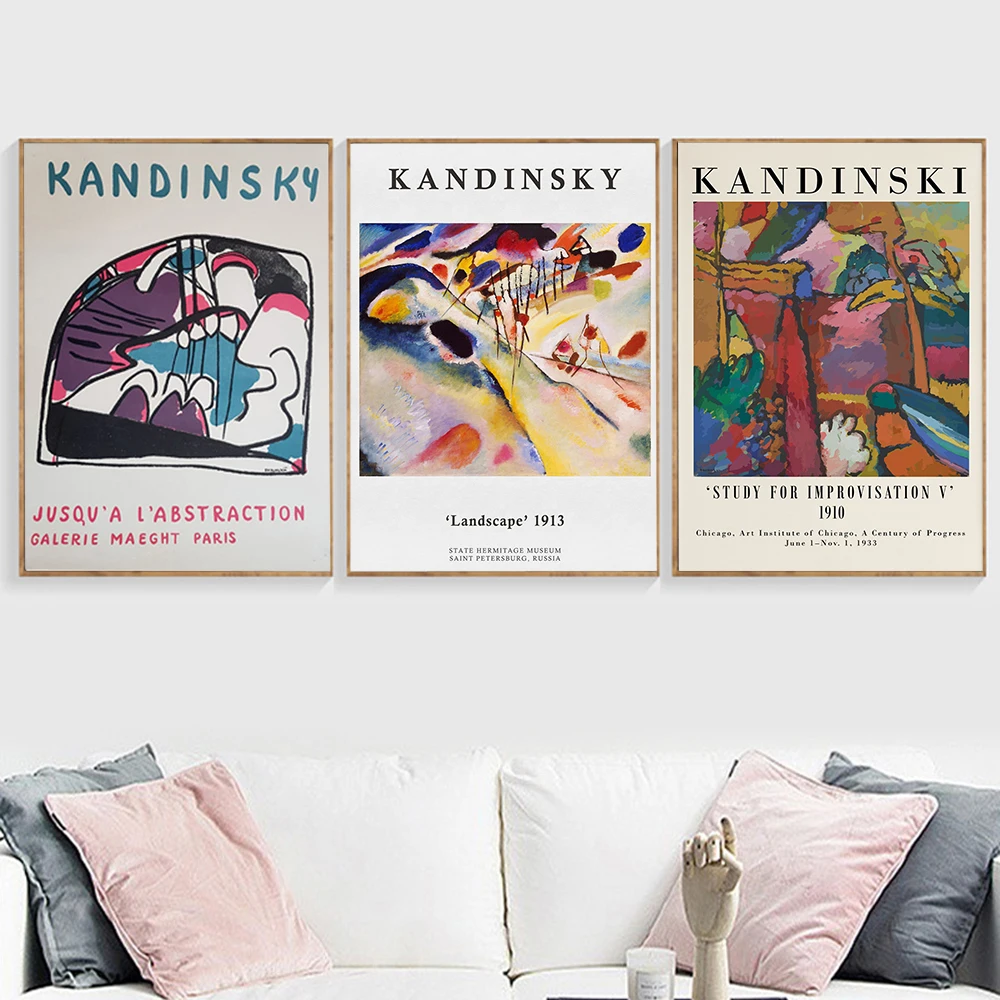 Wassily Kandinsky Vintage Museum Exhibition Posters Abstract Canvas Painting and Prints Wall Art Pictures Living Room Home Decor