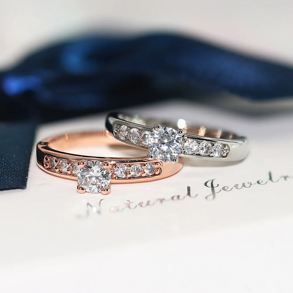 ZHOUYANG Ring For Women Classic Style 4 Claws Cubic Zirconia Rose Gold Color Wedding Engagement Gift Fashion Jewelry R592 R682