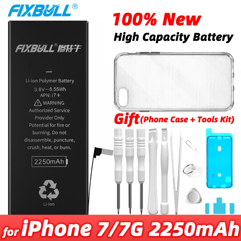 

FIXBULL 100% New Mobile Phone Battery For iPhone 7 7G Replacement Batteries For iPhone7 High Capacity Bateria 2250mAh 1960mAh