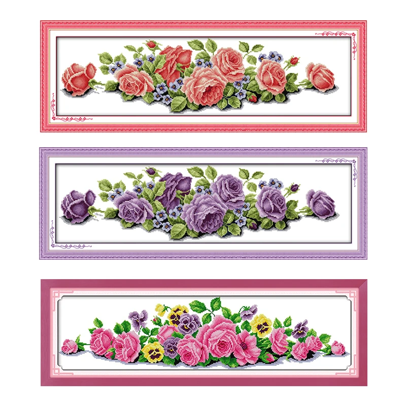 Counted Cross Stitch Kits Long Edition Roses Pictures Stamped DMC Printed 11CT 14CT Printing Craft Kit Embroidery Needlework Set