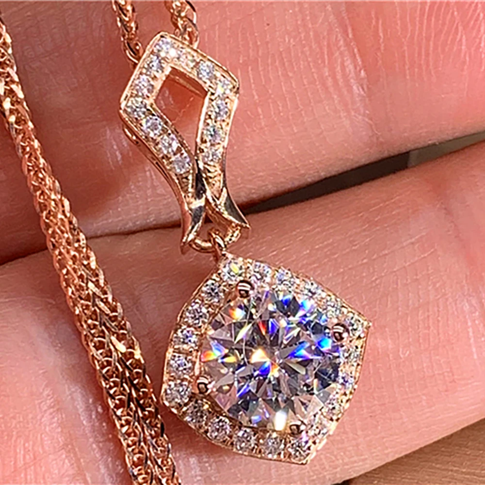 Custom Solid 18K Rose Gold Women Pendants Necklaces Moissanite Diamond 1 2 3 4 5 Ct Round Square Wedding Anniversary Engagement