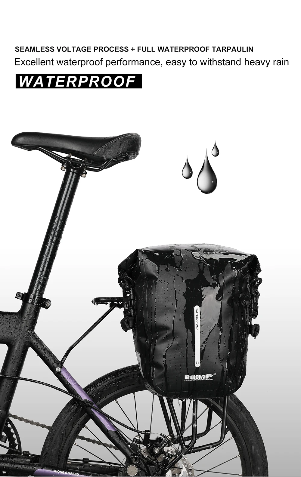 Rhinowalk Fahrradtasche, 7 l, erweitern, 10 l, wasserdicht, Fahrradtasche, Gepäckträger, Kofferraumtasche, MTB, Rennrad, Radfahren, Umhängetasche, Zubehör – Detail 5