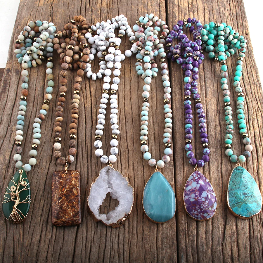 RH Fashion Bohemian Jewelry Natural Stones & Crystal With Semi Precious Drop Boho Necklaces For Women Dropship