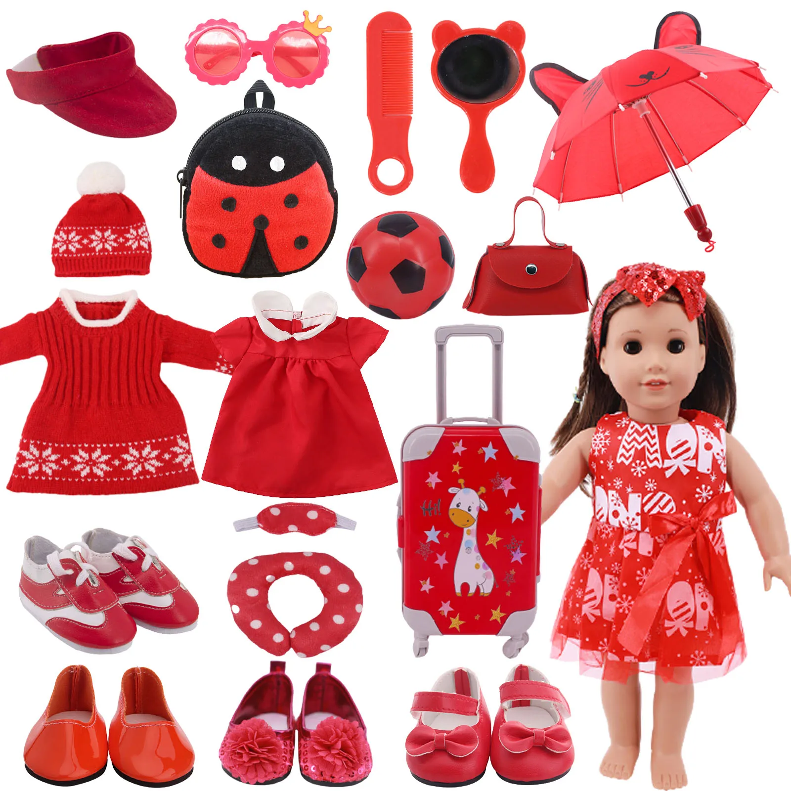 Doll New Year Red Skirt Dress Suit Doll Clothes Accessories Fits 18 Inch American&43Cm Baby New Born Doll Reborn Girl`s Toy