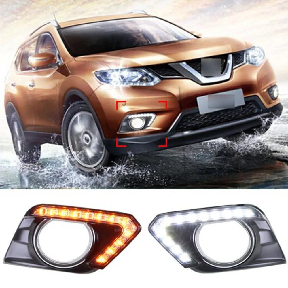 

DRL для Nissan X-Trail 2014 2015 2016 Светодиодные Автомобильные дневные ходовые огни водонепроницаемые противотуманные фары дневсветильник с указателем поворота