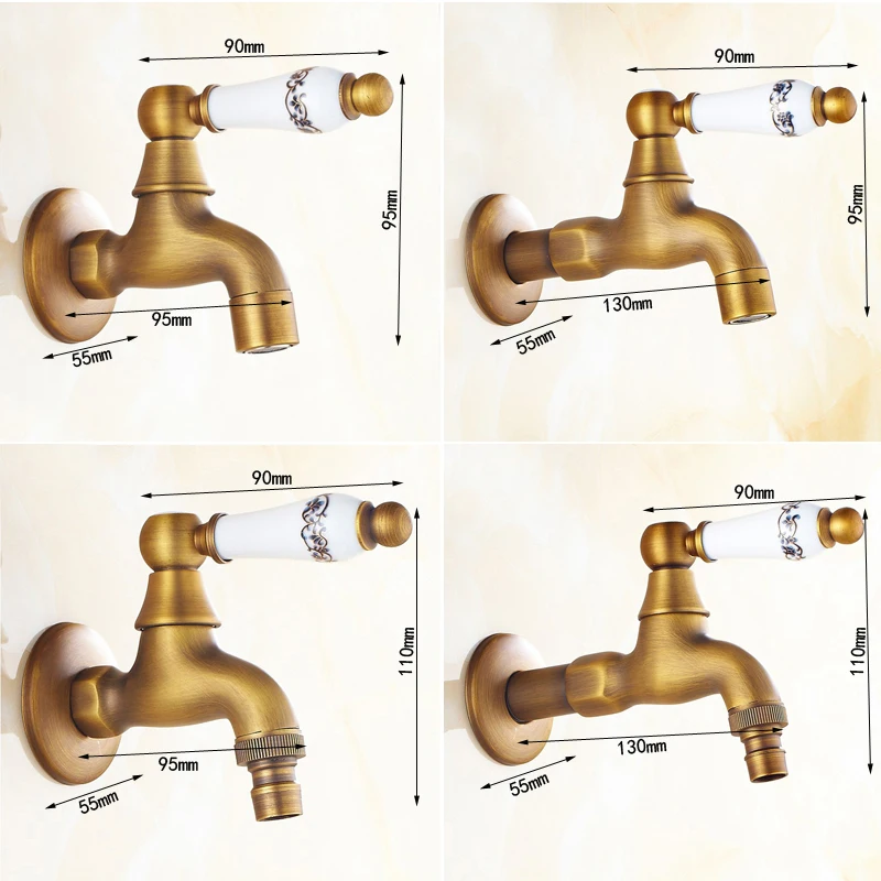 Antique Brass Basin Faucet Kitchen Faucet Garden taps Wall Mounted Lavatory Bathroom Mop Water Tap Washing Machine Faucet