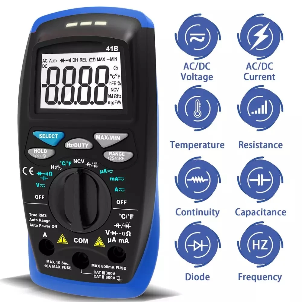 Holdpeak 41B 6000 Counts Voltmeter Ammeter for AC DC Volt &Current, Capacitance,Temp and Diode Tester Electrical Tester with