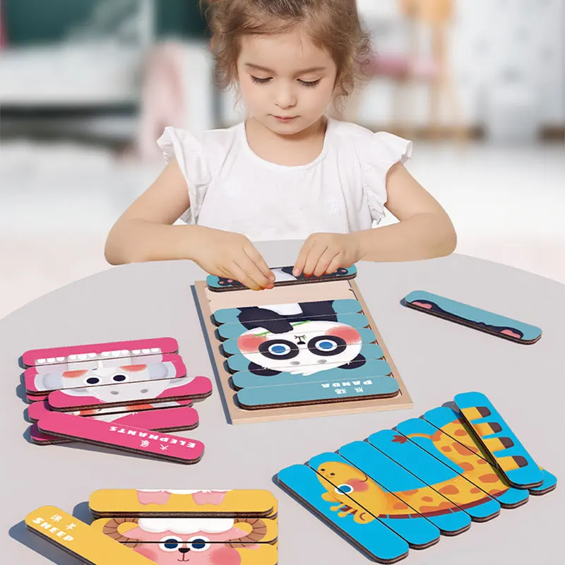 Quebra-cabeça Montessori para crianças, jogos infantis 3D de dupla face, brinquedos educativos, quebra-cabeças para crianças