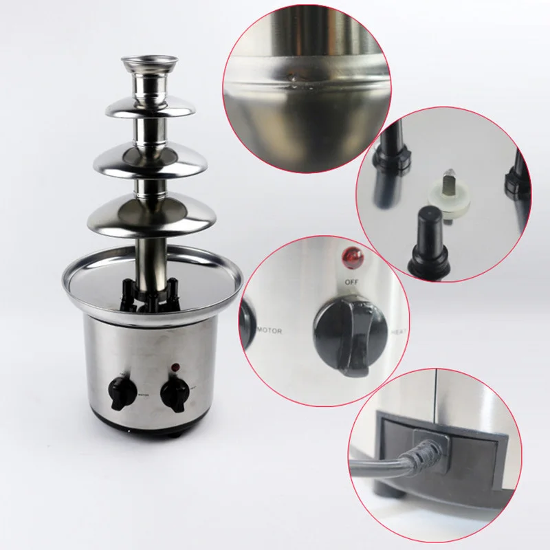 Chocolate Fondue Fountain 4 Tier Stainless Steel Electric  Machine Choco Melts Dipping Warmer Machine for Chocolate Candy Butter