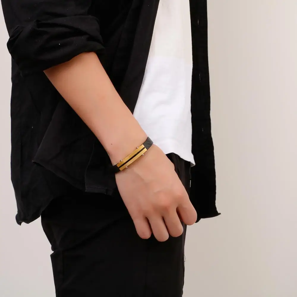 KALEN 22cm Fashion Genuine Leather Bracelet Men Stainless Steel Office Wrap Bracelet Jewelry Accessories
