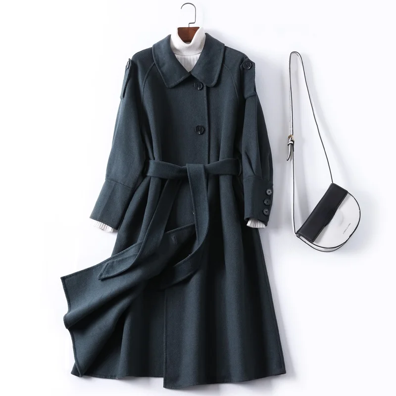 

New Fashion Autumn Coat Women Long Elegant Wool Blends Coats with Belt Women's Jacket Korean Trench 2021 Manteau Femme WPY4214