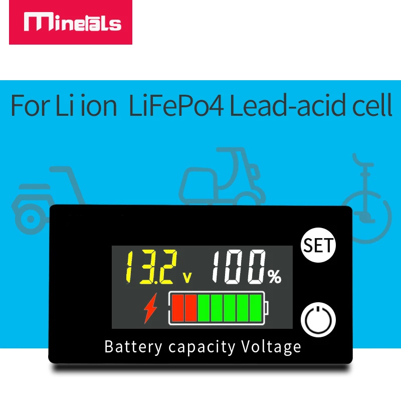 Водонепроницаемый Вольтметр постоянного тока, постоянный ток, 8-100 в, индикатор емкости, измеритель мощности, литиевый, свинцово-кислотный элемент LiFePO4, 12 В, 24 В, 48 В