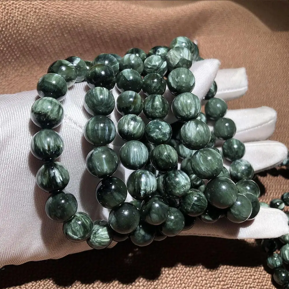 1 PCS 6-14 mm AAA Natural Precious Russian  Seraphinite Stone Beads Bracelet