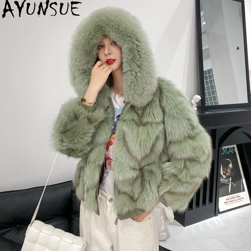 

AYUNSUE Winter Real Luxury Fox Fur Coat Female 2021 Short Warm Fur Jacket for Women Casual Fox Fur Jacket Casaco Feminino Gxy353