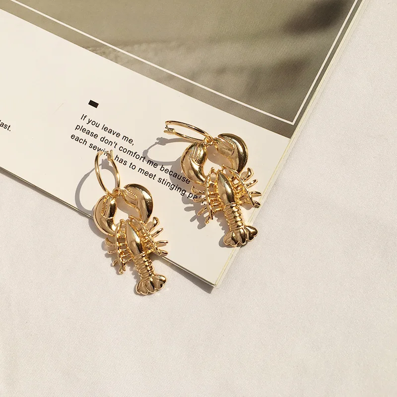 Gold Color Boho Big Lobster Drop Earrings For Women Cute Ocean Beach Sea Vintage Dangle Earring Statement Jewelry Brincos A488