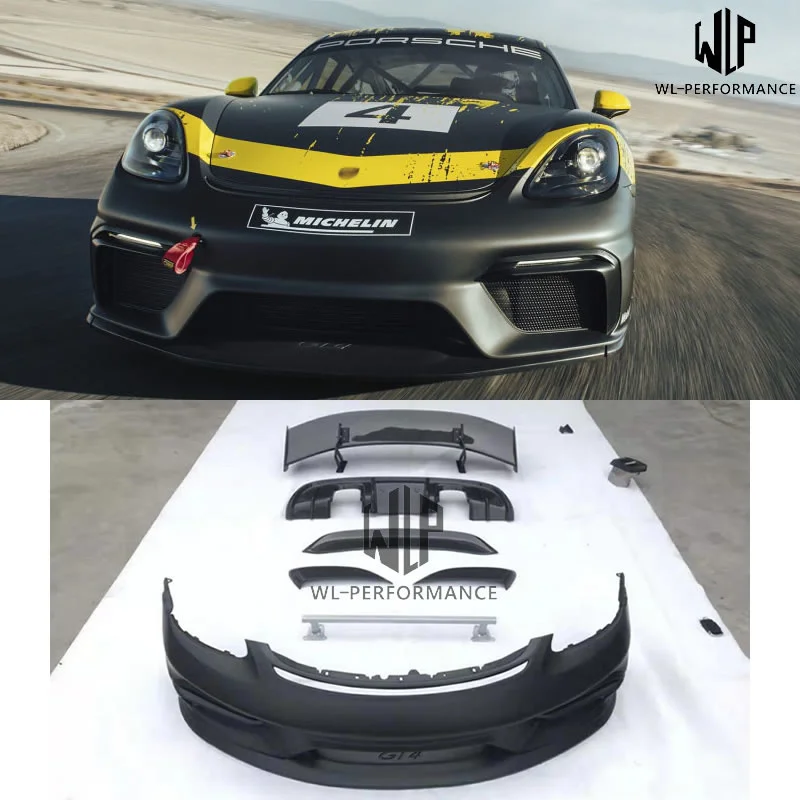 High Quality Car Body Kit Gt4 Style Front Bumper Rear Lip Rear Spoiler Side Fenders for Porsche 718 Cayman Gt4 Car Styling