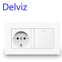 Delviz Wall Power Socket, 16A White, AC 110-250V Outlet, 1 Gang 2Way / 1Way, on-off, push button Panel, EU Standard Light Switch
