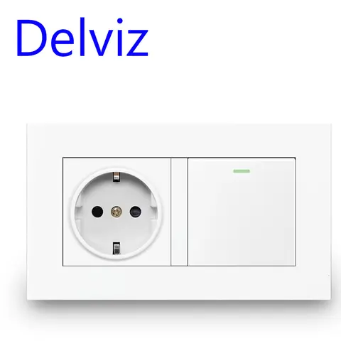 Delviz 벽면 전원 소켓, 16A 흰색, AC 110-250V 콘센트, 1 Gang 2Way / 1Way, on-off, 푸시 버튼 패널, EU 표준 조명 스위치