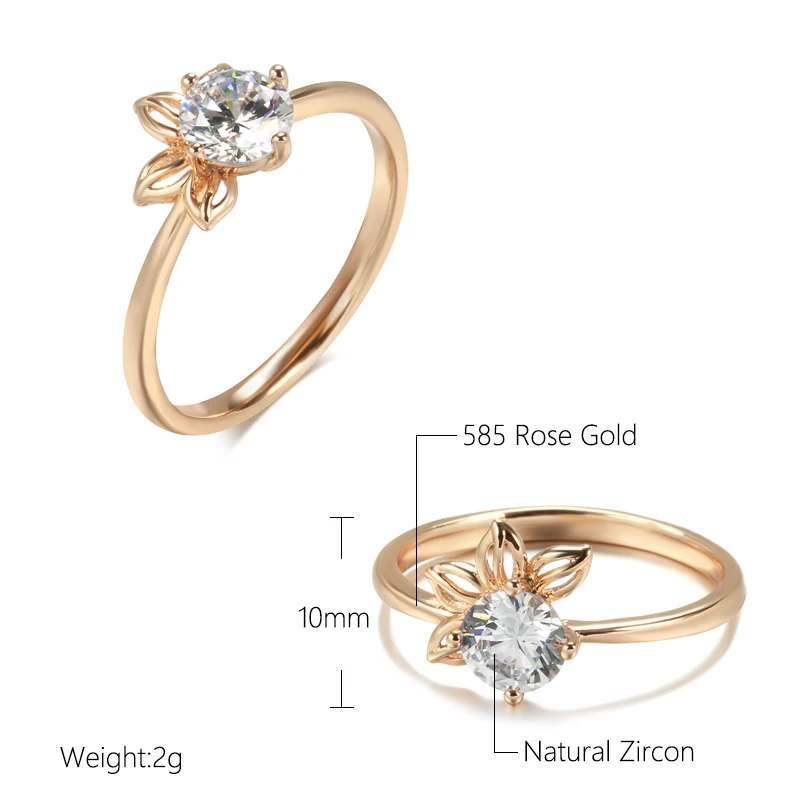 SYOUJYO Simple Crystal Flower Bride Wedding Women\'s Ring 585 Rose Gold Color Natural Zircon Easy Matching Romantic Gift For Girl