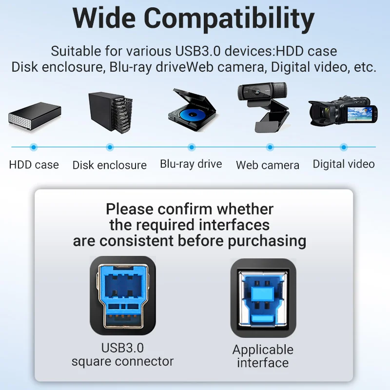 Vention – câble USB 3.0 Type A mâle vers B pour imprimante et Scanner, cordon pour Canon Epson ZJiang 3.0 2.0