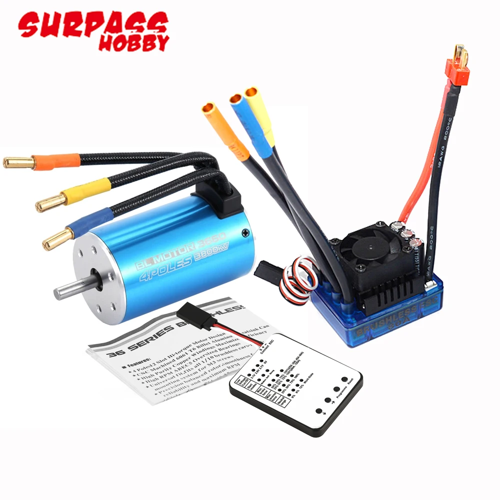 Surpass Hobby 3660 2600KV/3300KV/3800KV Brushless Motor With 60A/80A ESC And LED Program Card For 1/10 RC Car Truck Buggy Toys