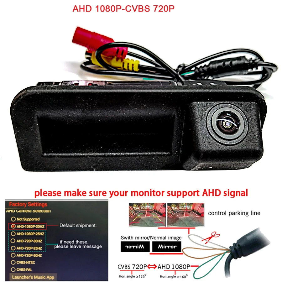 

1920*1080P AHD Car rear view camera for Skoda Kodiaq karoq Rapid FL 2016 2017 2018 2019 2020 2021 trunk handle reverse camera