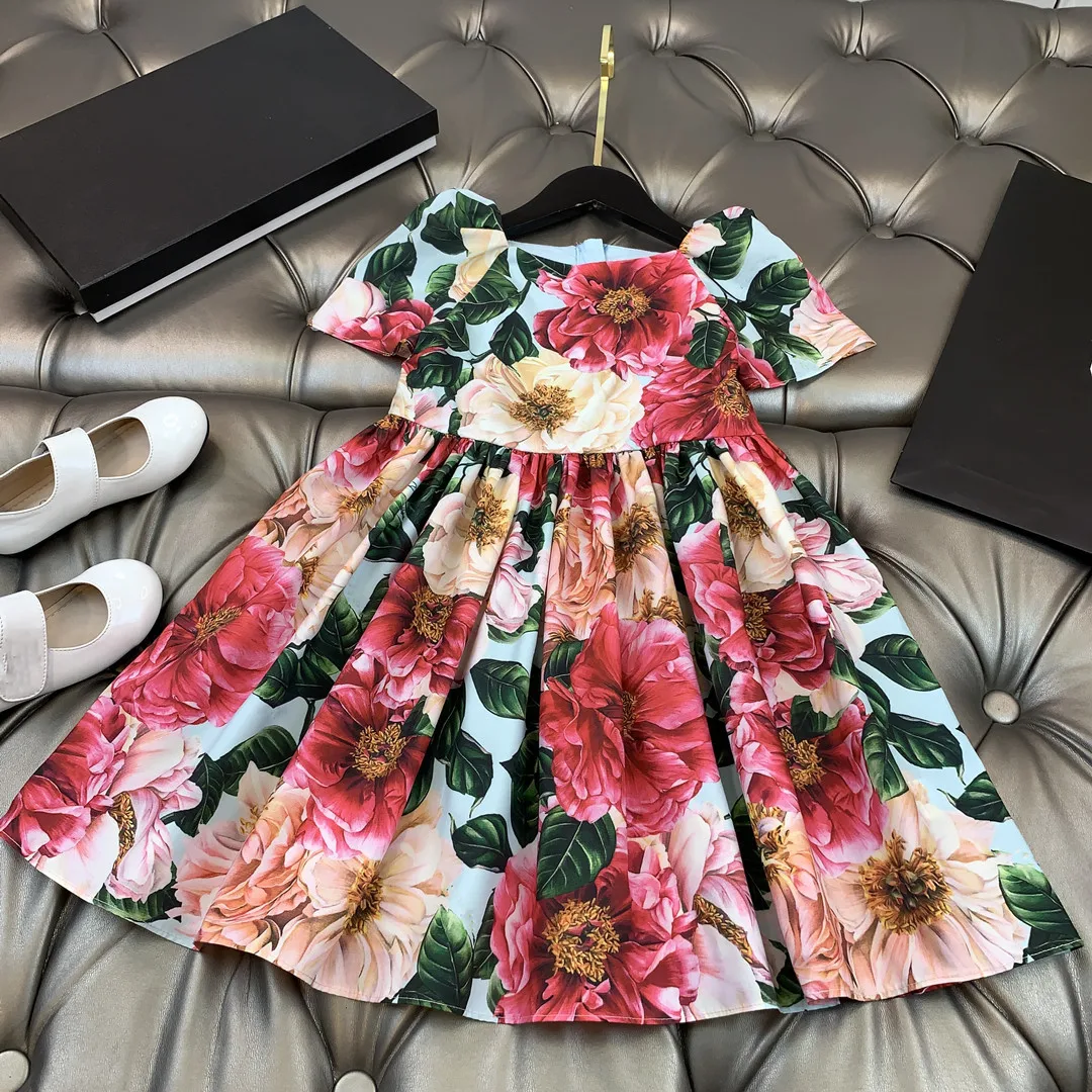 

BF4102 Top quality Girls summer sweet dress new 2022 girls summer flower short-sleeved princess dress