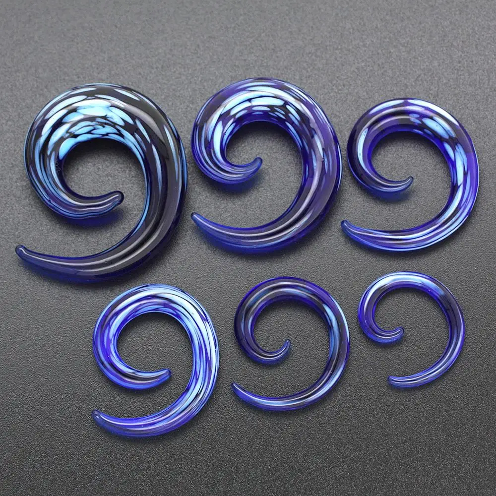 JHJT 2PCS 3/4/5/6/8/10mm Size Glass Spiral Ear Gauges Ear Taper Stretching Plugs and Tunnel Expanders Body Piercing Jewelry