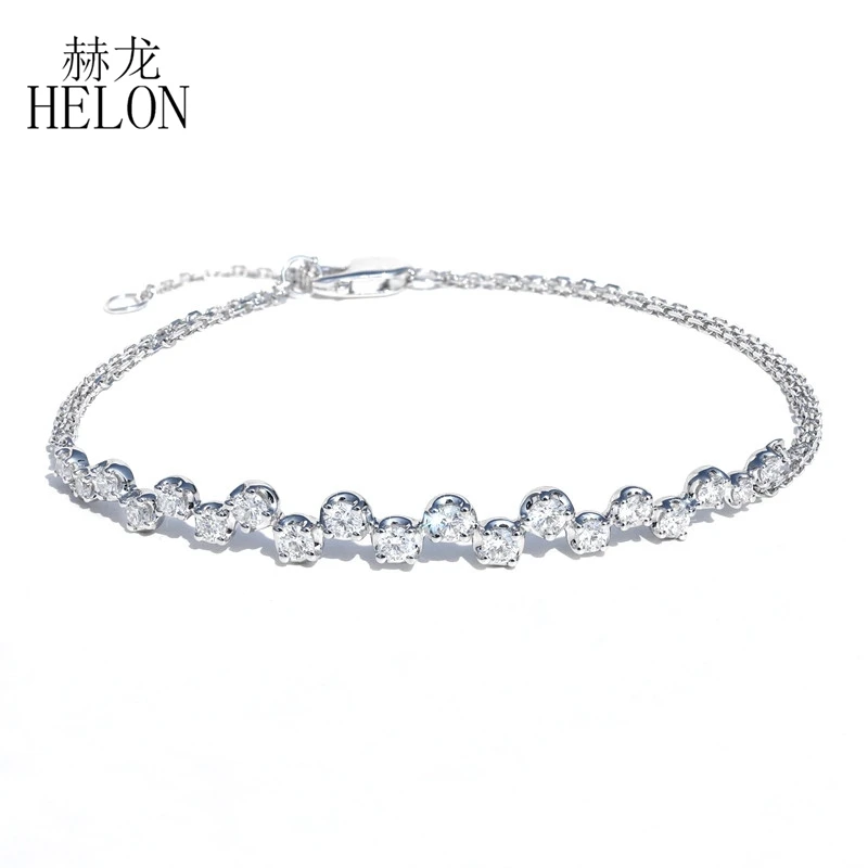 HELON Diamond Bracelet Solid 18k White Gold AU750 0.8ct SI/H Natural Diamonds Engagement Women Fine Jewelry Chain Bracelet Gift