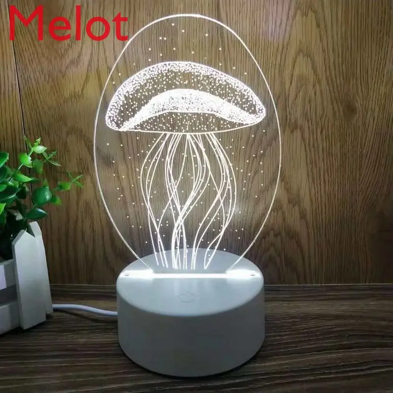 Customized 3D Small Night Lamp Creative Cute Girl Dream Table Lamp Jellyfish DIY Cartoon Bedroom Bedside Rechargeable