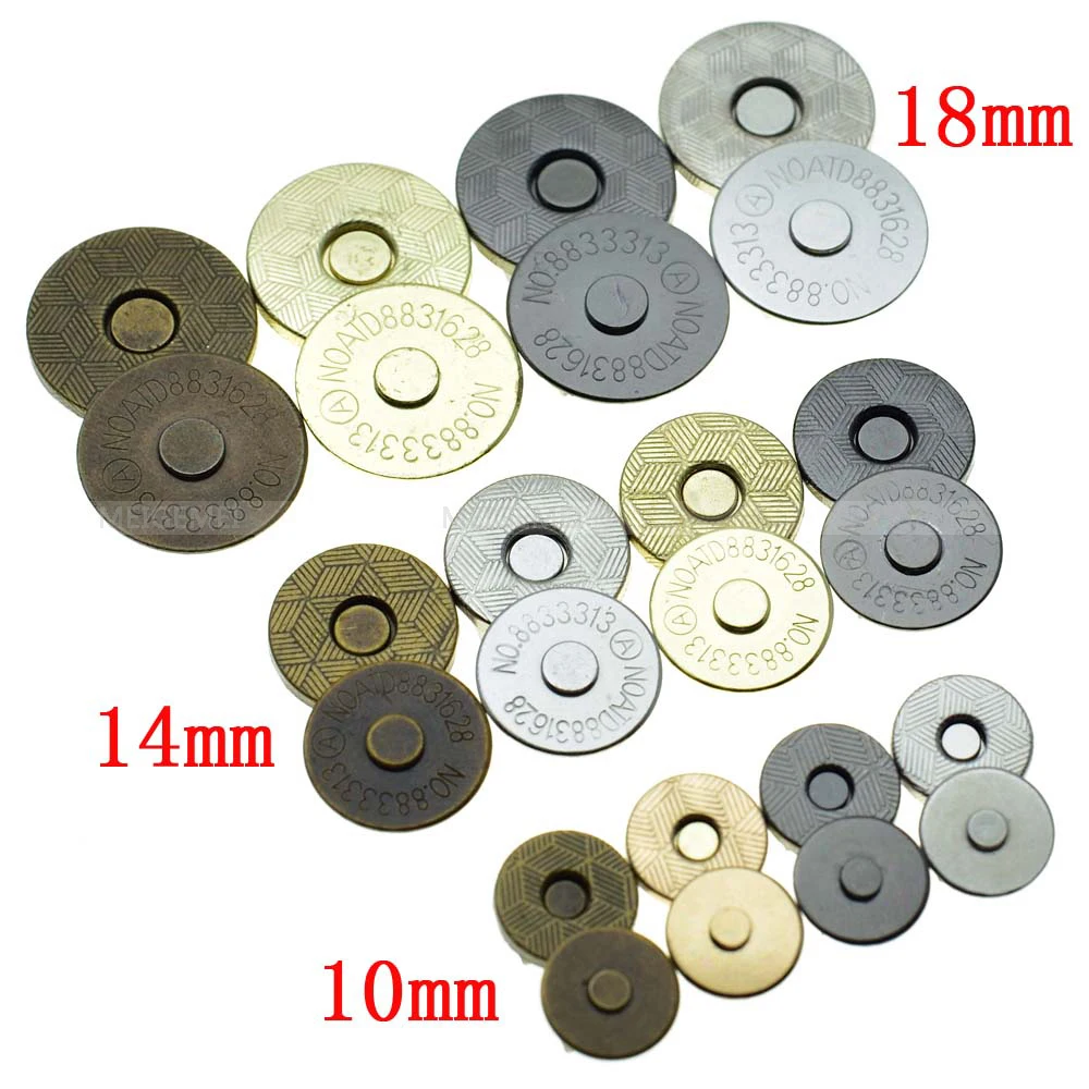 6 Sets 10mm 14mm 18mm Thin Magnetic Buttons Bags Magnet Automatic Adsorption Buckle Metal Buttons Snaps Wallet buttons