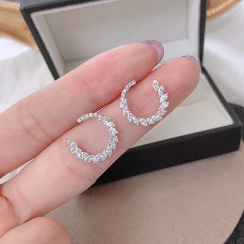 Aazuo 18K Pure White Gold Fine Jewelry Real Marquise Diamonds 0.90ct Classic Round Stud Earring Upscale Trendy  Party Hot Sell