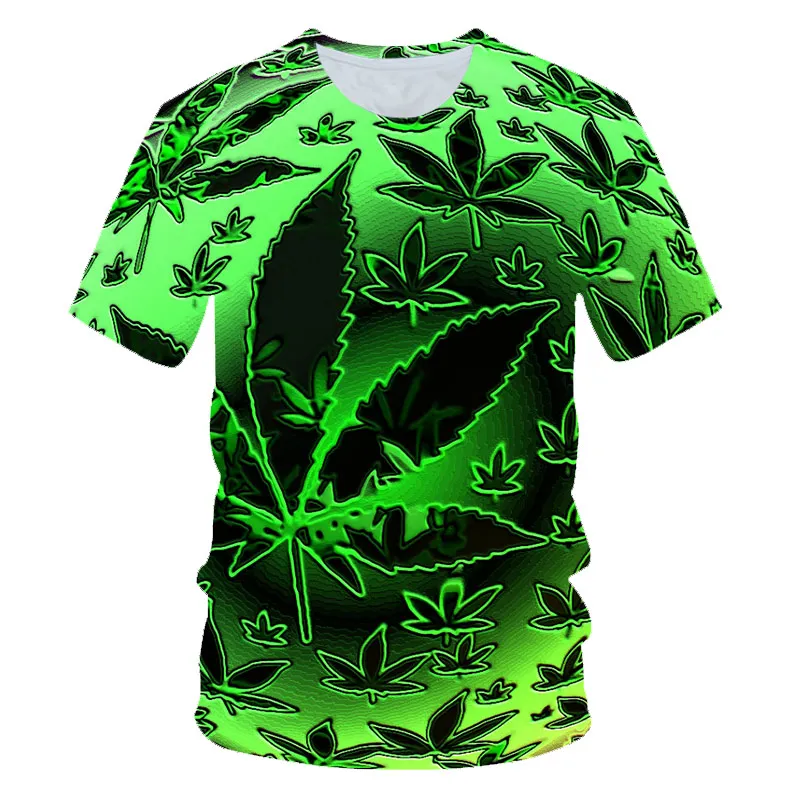 Loose Funny Natural Weeds Men\'s T-shirt Cool Fresh Green Weed Leaves Skull Full Print 3D T-shirt  XXS-6XL