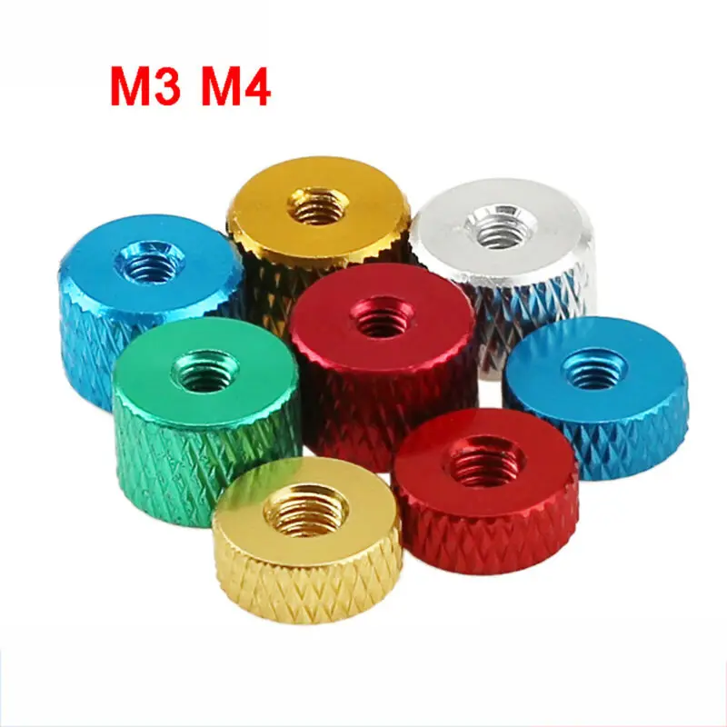 10 個 M3 M4 ハイトタイプ丸ナットアルミ合金ローレット親指ナットハンドグリップノブナット