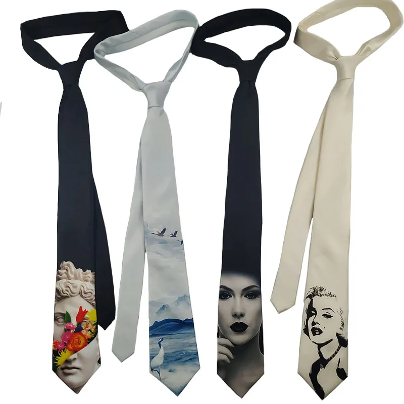 Free Shipping New Male Men's Original design Personality Printing Monroe Crane Trend Decoration Wild Characters Black Shirt Tie