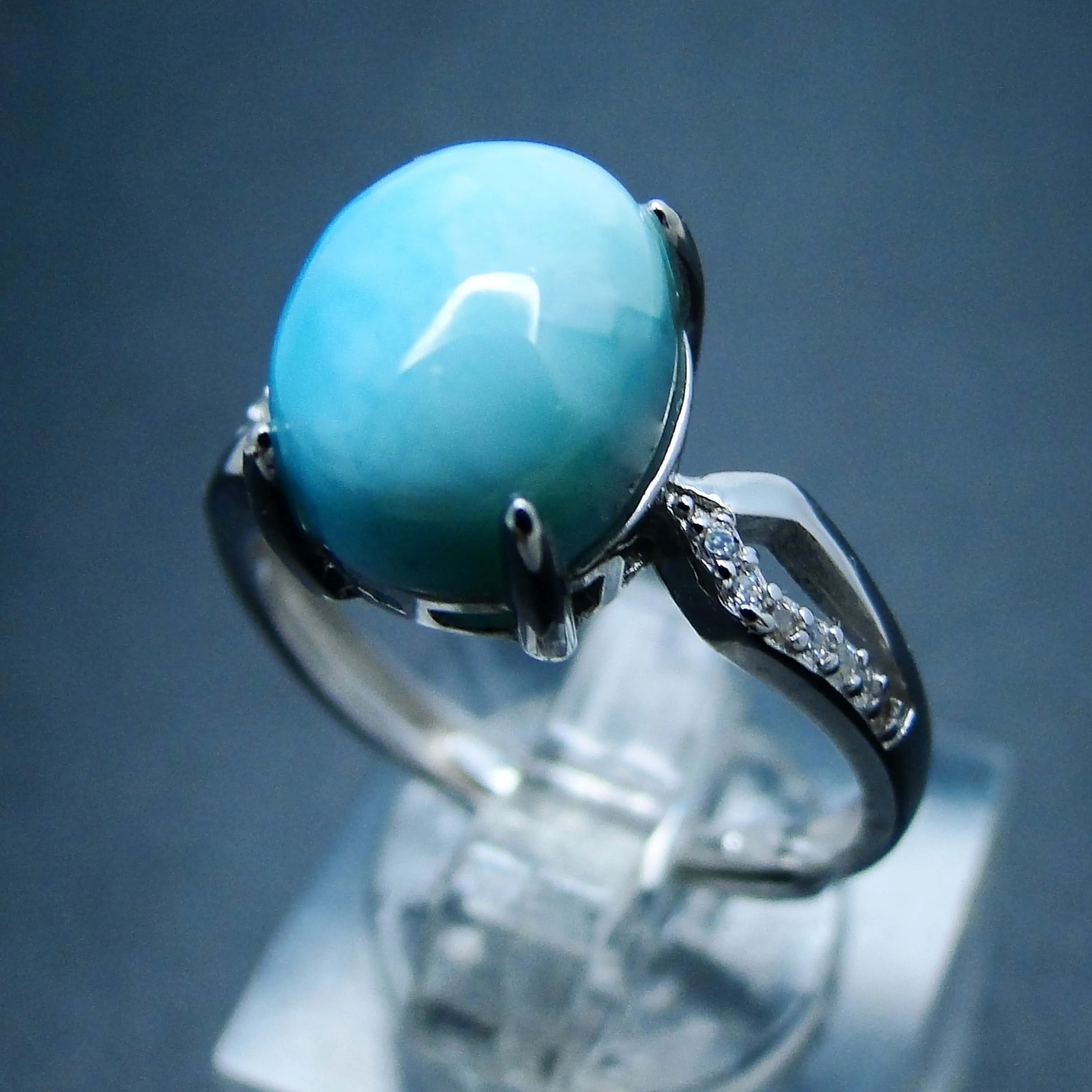 

High Quality 925 Sterling Silver Engagement Ring Natural Larimar Women Ring Fine Jewelry