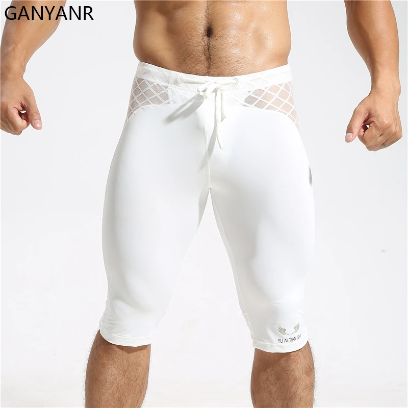 GANYANR Running Tights Men Compression Gym Leggings Fitness Basketball Sexy Sport Jogging Training Athletic Yoga Shorts Workout