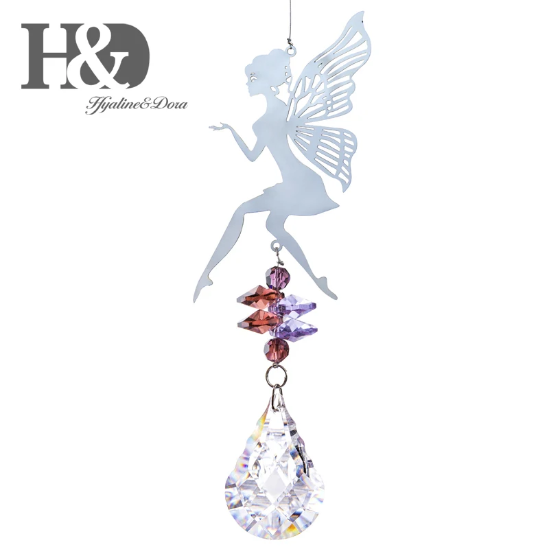 

H&D Crystal Suncatcher Ornament Hanging Clear Almond Prism With Lucky Elf Pendants For Home Window Wall Decor Birthday Gifts