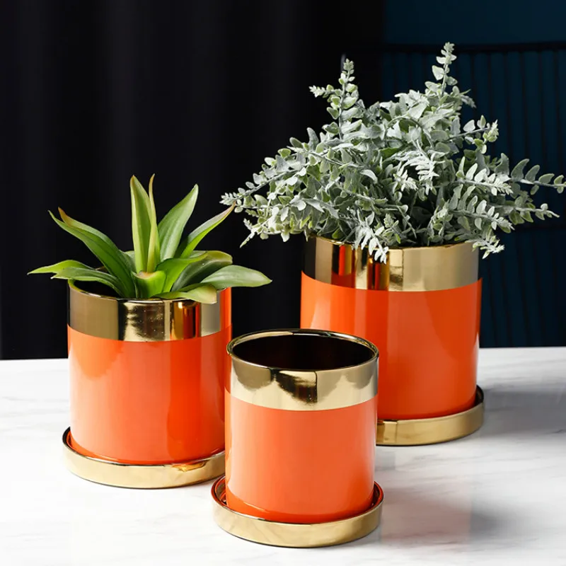 Nordic Light Luxury Phnom Orange Ceramic Flower Pot Succulents Pot Vase Ornaments Creative Home Office Decoration