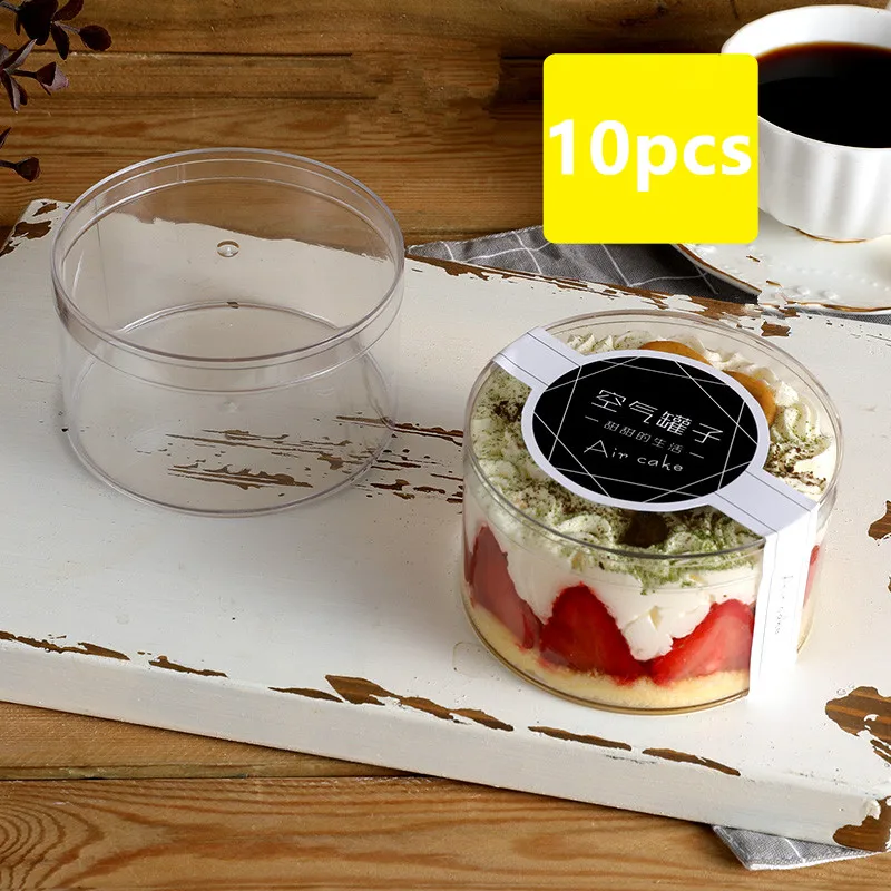 

10pcs Net red fruits cake packaging box hard plastic transparent round tiramisu box DIY favors party dessert cups with lids