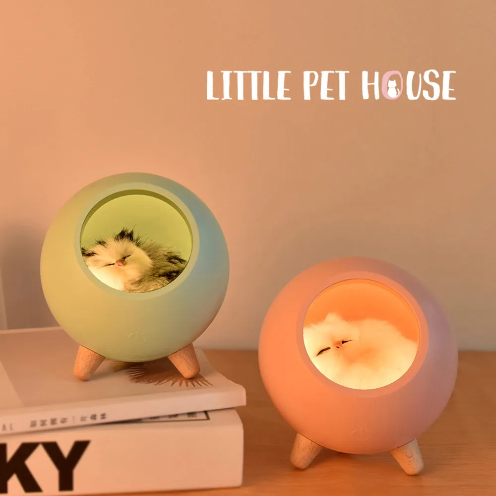 Cute Cat LED Night Light Touch Sensor Dimmable USB Rechargeable Bedroom Decoration Table Lamp for Children Baby Christmas Gift