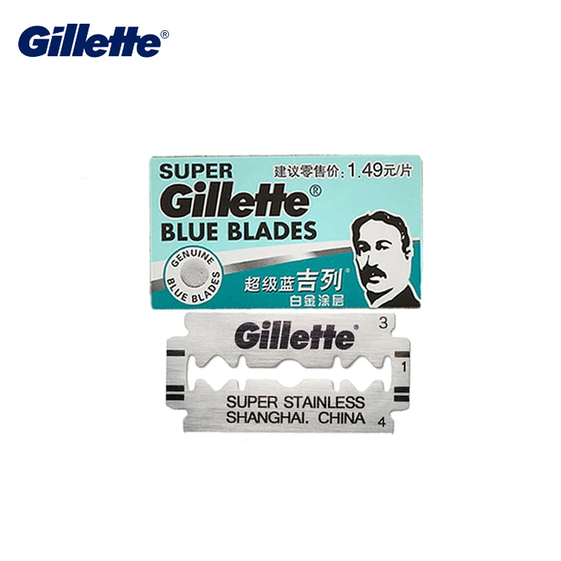 Gillette Super BlueมีดโกนใบมีดสำหรับMenสแตนเลสสตีลDouble Edgeเครื่องโกนหนวดเคราใบมีด5ชิ้น/แพ็ค